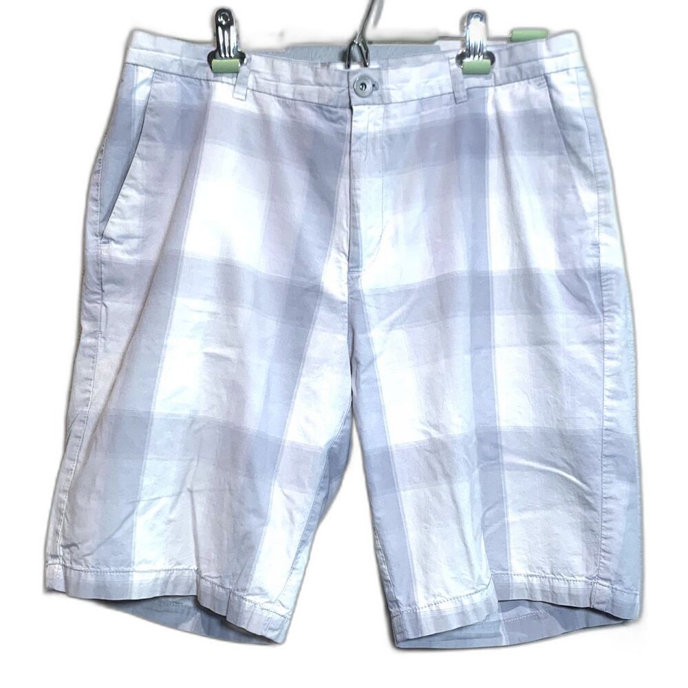 Calvin Klein Plaid White Grey Bermuda Casual Shorts Cotton 10" Inseam Mens 34